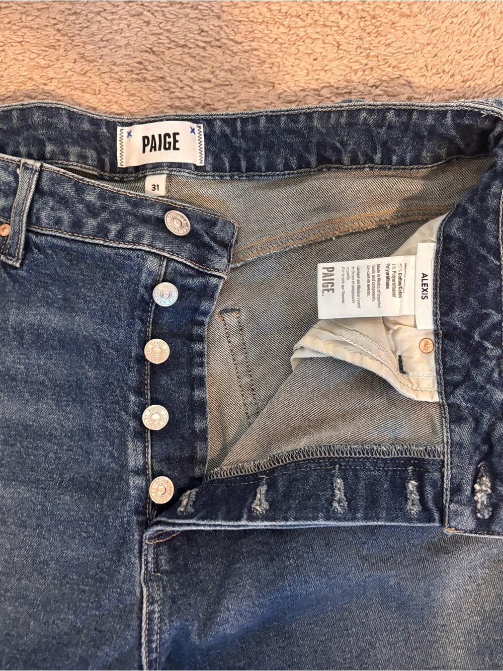 PAIGE Alexis Button-Fly High-Rise Jeans - Dark Blue Denim
